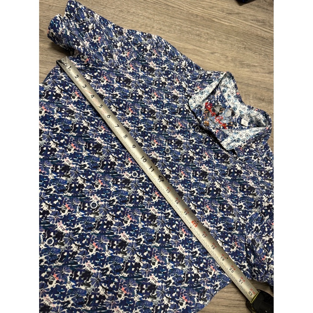 Robert Graham Mens Blue Floral Short Sleeve Button Down Shirt Classic Fit Size M - Picture 6 of 8